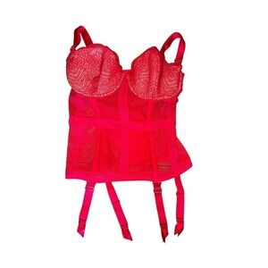 Victoria's Secret Bustier Corset Womens Red Lace Underwire 36D Garters
